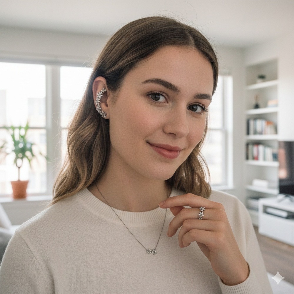 Pandora Sterling Silver Daisy Flower Ring Necklace Earrings Set